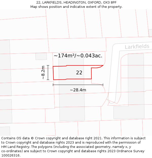 22, LARKFIELDS, HEADINGTON, OXFORD, OX3 8PF: Plot and title map