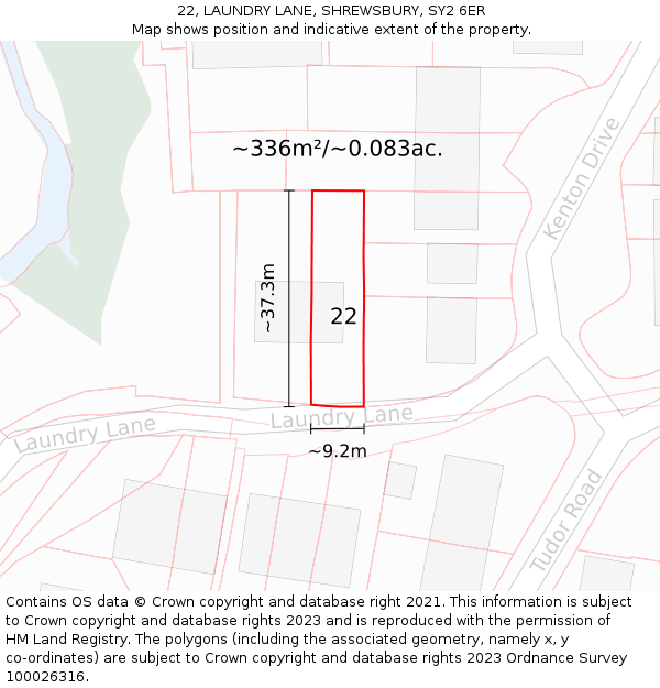 22, LAUNDRY LANE, SHREWSBURY, SY2 6ER: Plot and title map