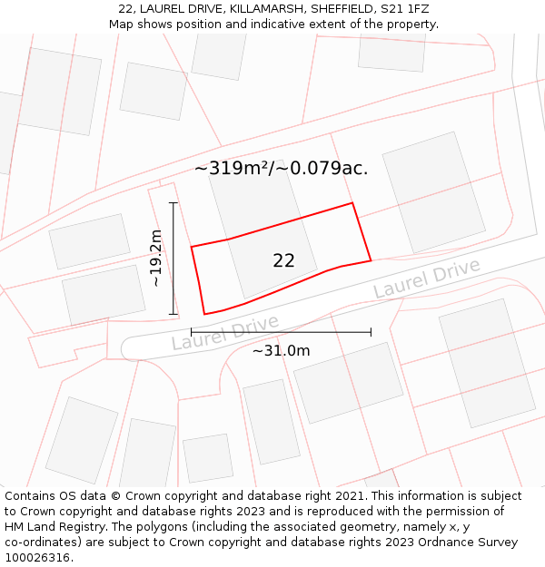 22, LAUREL DRIVE, KILLAMARSH, SHEFFIELD, S21 1FZ: Plot and title map