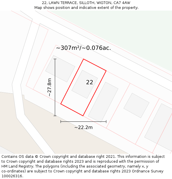 22, LAWN TERRACE, SILLOTH, WIGTON, CA7 4AW: Plot and title map