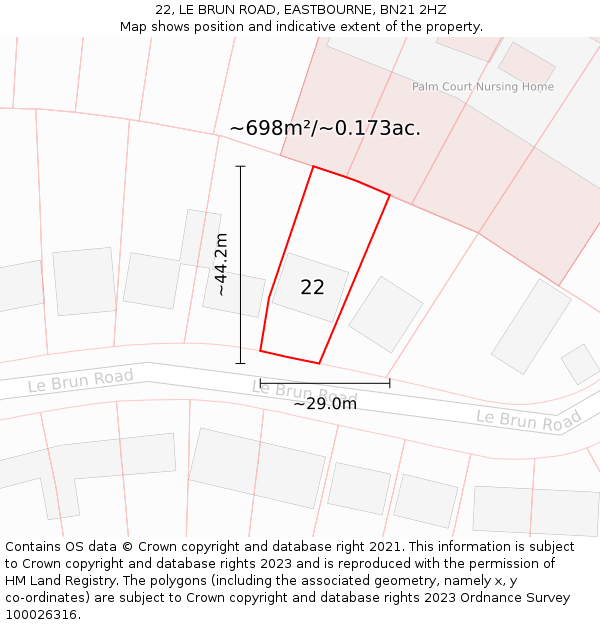 22, LE BRUN ROAD, EASTBOURNE, BN21 2HZ: Plot and title map