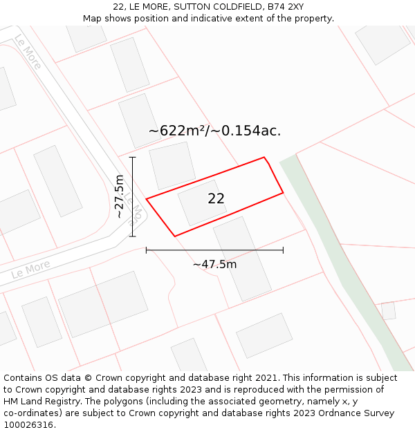 22, LE MORE, SUTTON COLDFIELD, B74 2XY: Plot and title map
