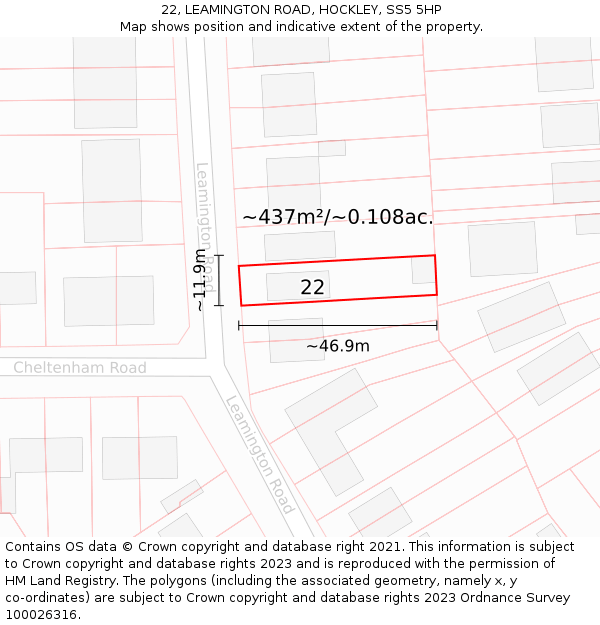 22, LEAMINGTON ROAD, HOCKLEY, SS5 5HP: Plot and title map