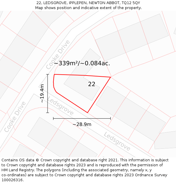 22, LEDSGROVE, IPPLEPEN, NEWTON ABBOT, TQ12 5QY: Plot and title map