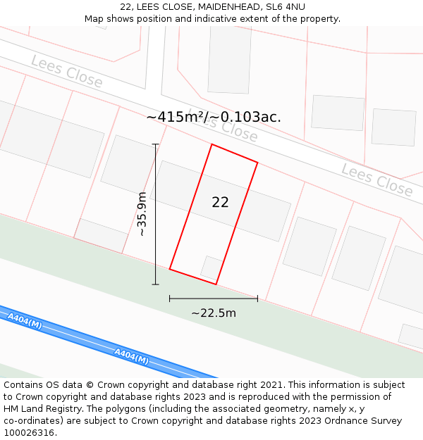 22, LEES CLOSE, MAIDENHEAD, SL6 4NU: Plot and title map