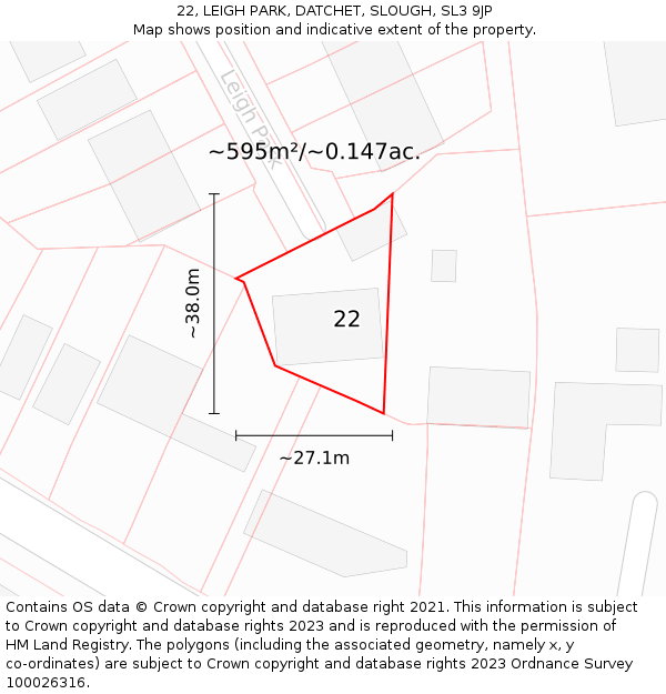 22, LEIGH PARK, DATCHET, SLOUGH, SL3 9JP: Plot and title map