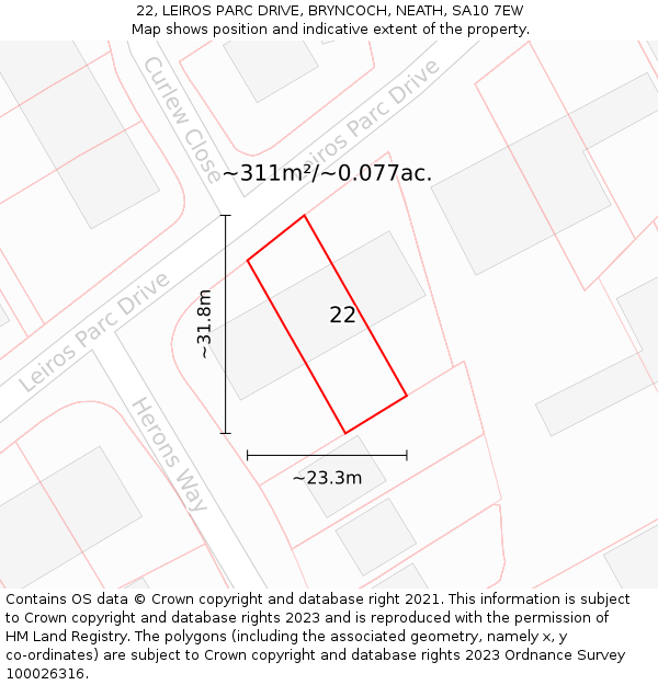 22, LEIROS PARC DRIVE, BRYNCOCH, NEATH, SA10 7EW: Plot and title map