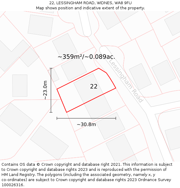 22, LESSINGHAM ROAD, WIDNES, WA8 9FU: Plot and title map