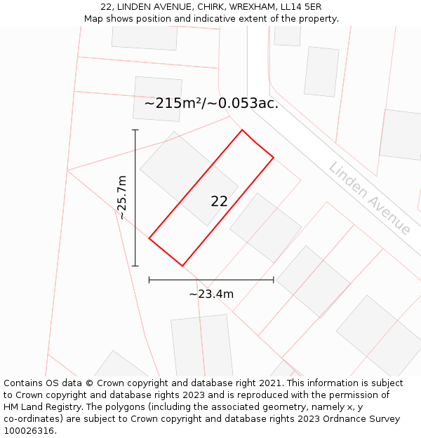 22, LINDEN AVENUE, CHIRK, WREXHAM, LL14 5ER: Plot and title map