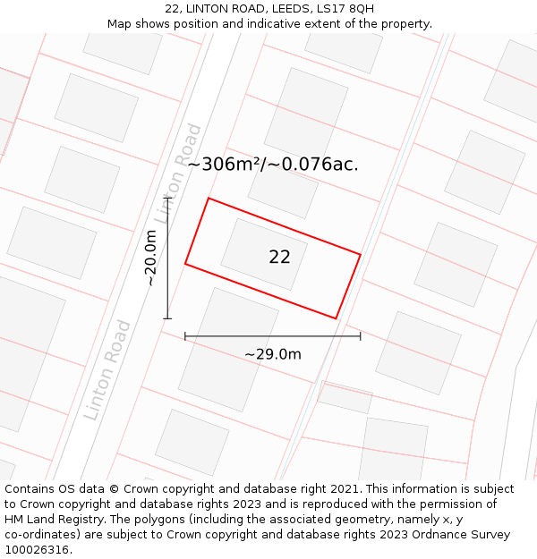 22, LINTON ROAD, LEEDS, LS17 8QH: Plot and title map