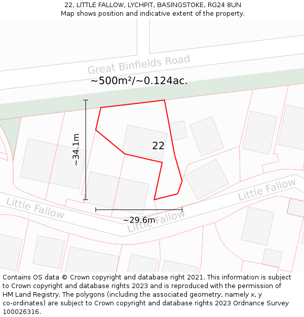 22, LITTLE FALLOW, LYCHPIT, BASINGSTOKE, RG24 8UN: Plot and title map