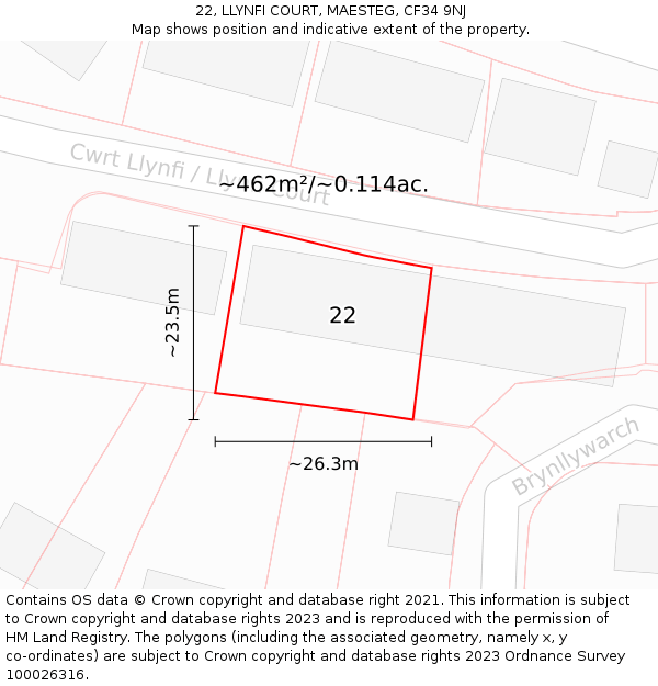 22, LLYNFI COURT, MAESTEG, CF34 9NJ: Plot and title map