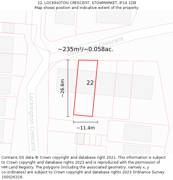 22, LOCKINGTON CRESCENT, STOWMARKET, IP14 1DB: Plot and title map