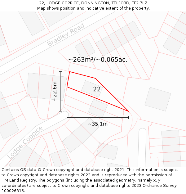 22, LODGE COPPICE, DONNINGTON, TELFORD, TF2 7LZ: Plot and title map