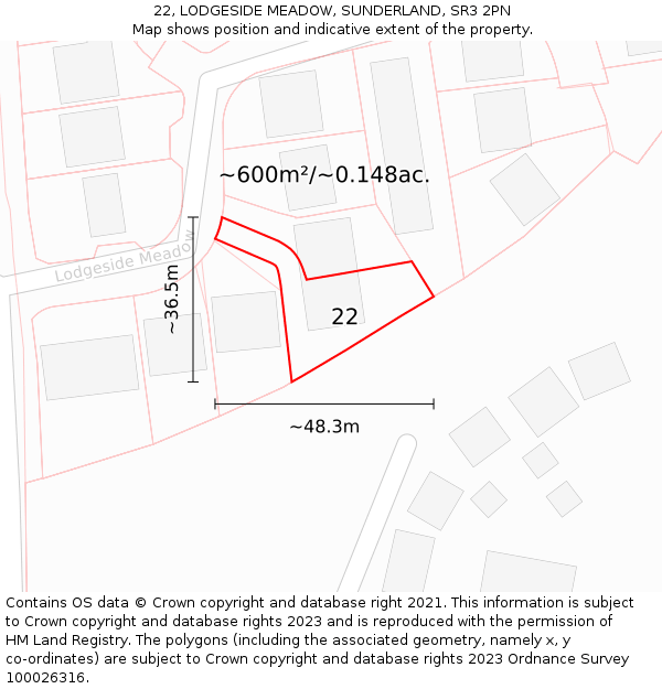 22, LODGESIDE MEADOW, SUNDERLAND, SR3 2PN: Plot and title map