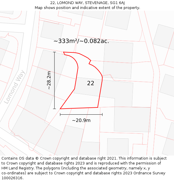 22, LOMOND WAY, STEVENAGE, SG1 6AJ: Plot and title map
