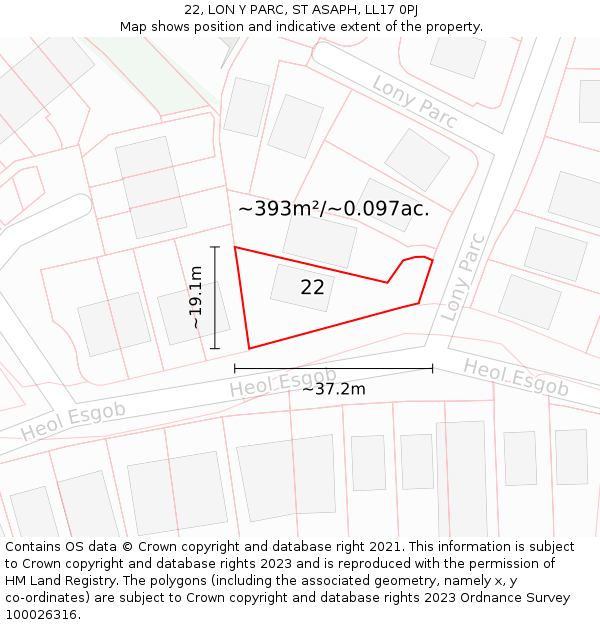 22, LON Y PARC, ST ASAPH, LL17 0PJ: Plot and title map