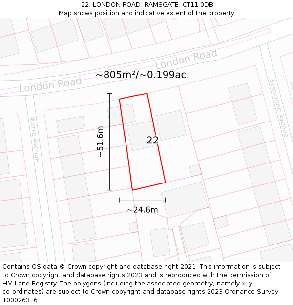 22, LONDON ROAD, RAMSGATE, CT11 0DB: Plot and title map