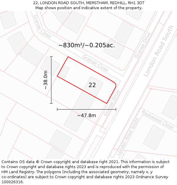 22, LONDON ROAD SOUTH, MERSTHAM, REDHILL, RH1 3DT: Plot and title map