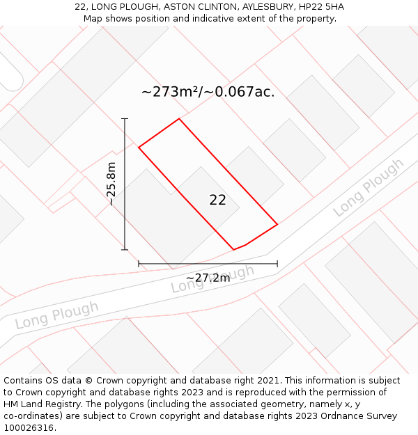 22, LONG PLOUGH, ASTON CLINTON, AYLESBURY, HP22 5HA: Plot and title map