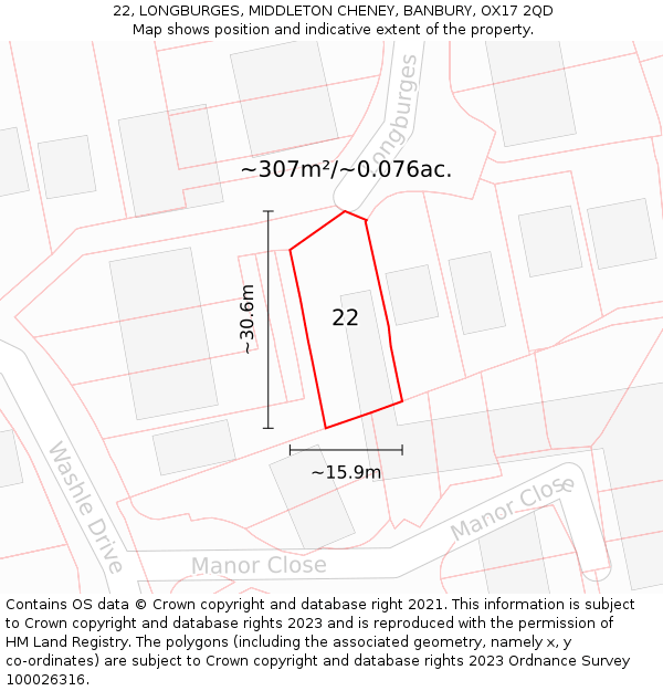 22, LONGBURGES, MIDDLETON CHENEY, BANBURY, OX17 2QD: Plot and title map