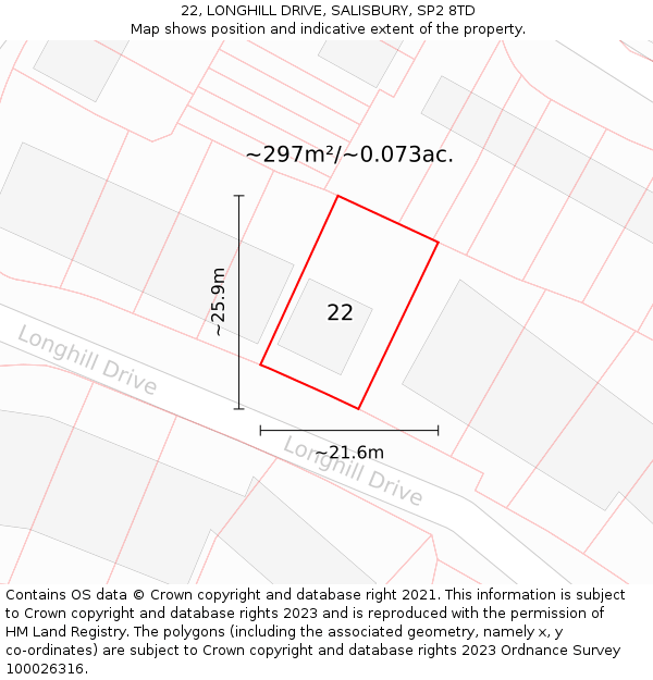 22, LONGHILL DRIVE, SALISBURY, SP2 8TD: Plot and title map