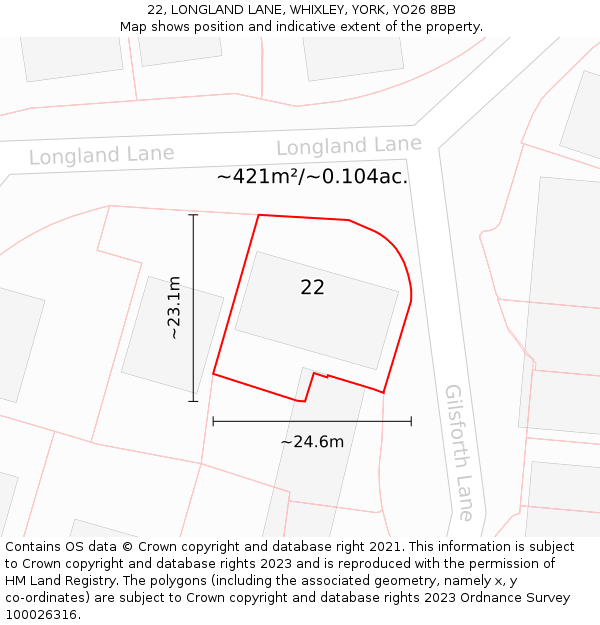 22, LONGLAND LANE, WHIXLEY, YORK, YO26 8BB: Plot and title map