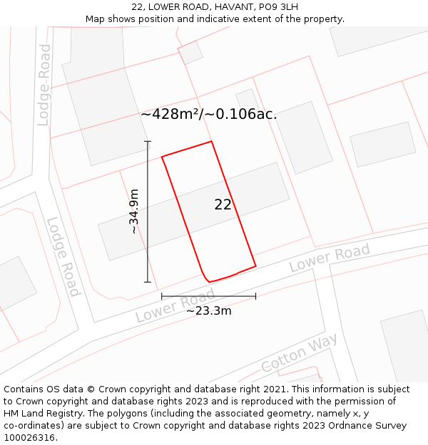 22, LOWER ROAD, HAVANT, PO9 3LH: Plot and title map