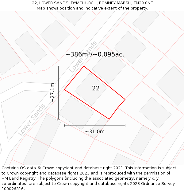 22, LOWER SANDS, DYMCHURCH, ROMNEY MARSH, TN29 0NE: Plot and title map