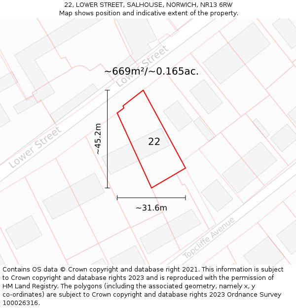 22, LOWER STREET, SALHOUSE, NORWICH, NR13 6RW: Plot and title map