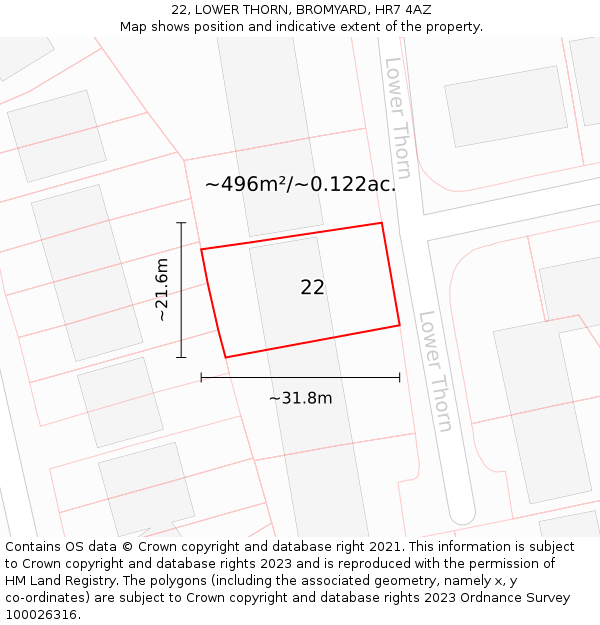 22, LOWER THORN, BROMYARD, HR7 4AZ: Plot and title map