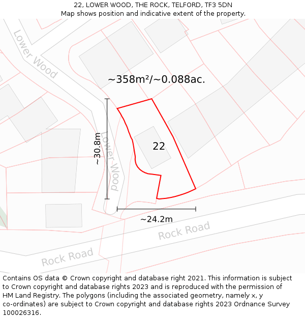 22, LOWER WOOD, THE ROCK, TELFORD, TF3 5DN: Plot and title map