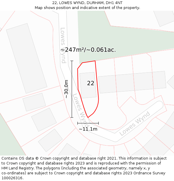 22, LOWES WYND, DURHAM, DH1 4NT: Plot and title map