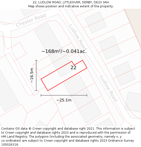 22, LUDLOW ROAD, LITTLEOVER, DERBY, DE23 3AH: Plot and title map