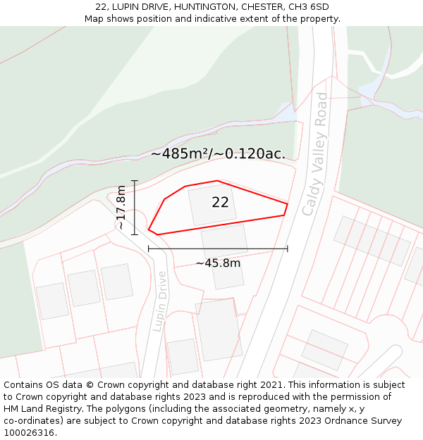 22, LUPIN DRIVE, HUNTINGTON, CHESTER, CH3 6SD: Plot and title map