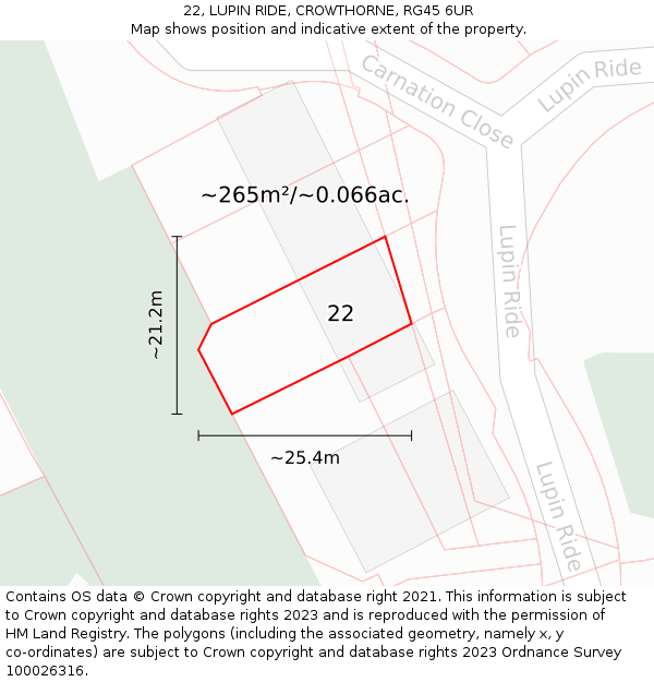 22, LUPIN RIDE, CROWTHORNE, RG45 6UR: Plot and title map