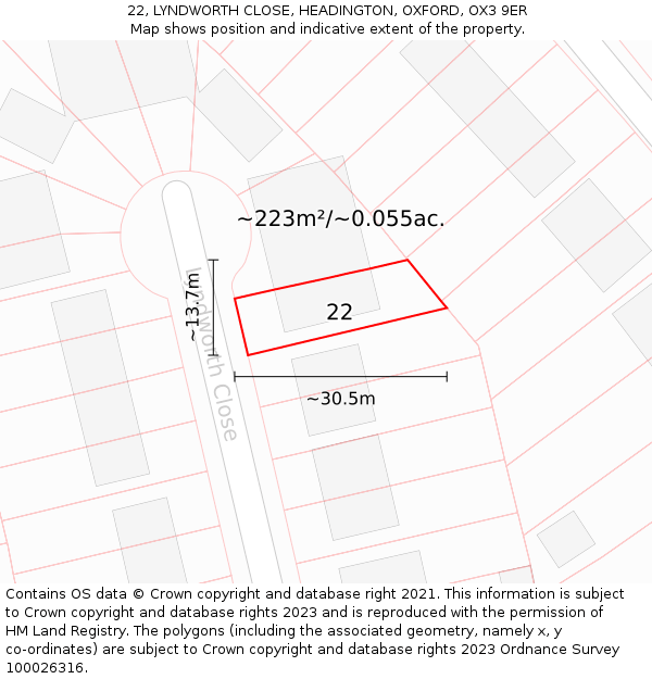 22, LYNDWORTH CLOSE, HEADINGTON, OXFORD, OX3 9ER: Plot and title map