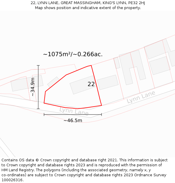 22, LYNN LANE, GREAT MASSINGHAM, KING'S LYNN, PE32 2HJ: Plot and title map