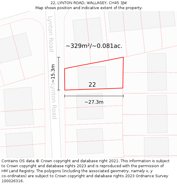 22, LYNTON ROAD, WALLASEY, CH45 3JW: Plot and title map