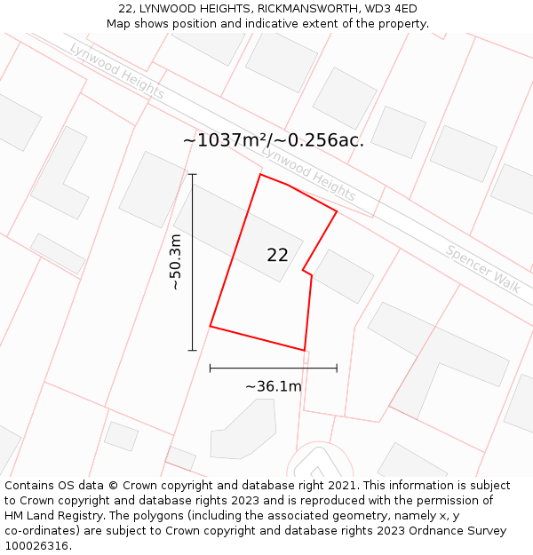 22, LYNWOOD HEIGHTS, RICKMANSWORTH, WD3 4ED: Plot and title map