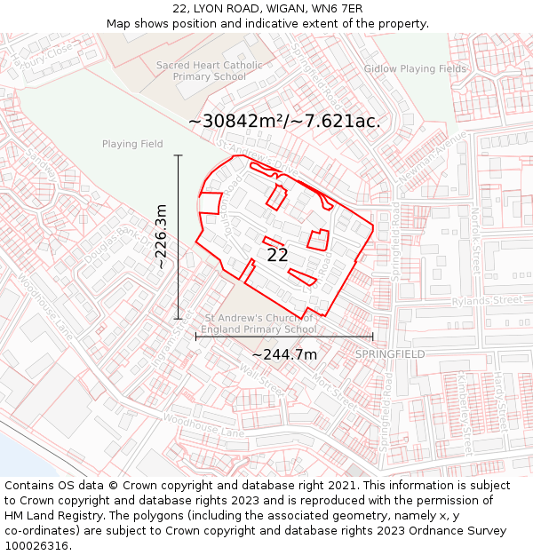 22, LYON ROAD, WIGAN, WN6 7ER: Plot and title map