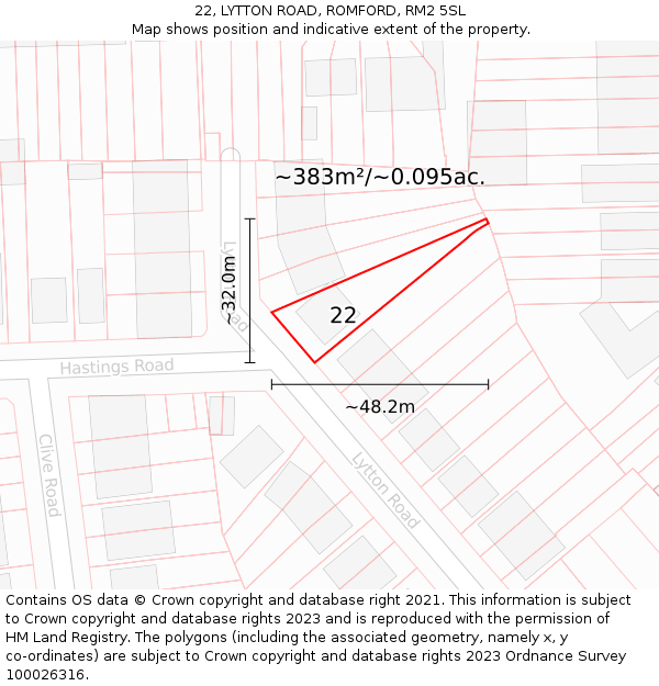 22, LYTTON ROAD, ROMFORD, RM2 5SL: Plot and title map