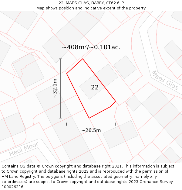 22, MAES GLAS, BARRY, CF62 6LP: Plot and title map