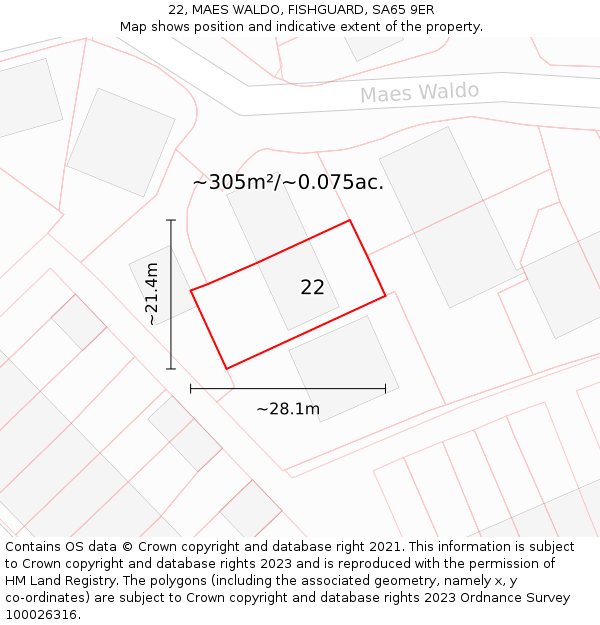 22, MAES WALDO, FISHGUARD, SA65 9ER: Plot and title map