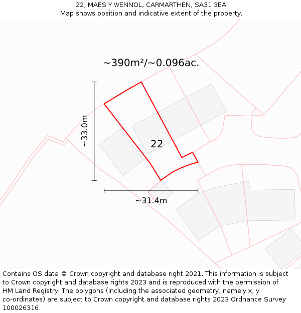 22, MAES Y WENNOL, CARMARTHEN, SA31 3EA: Plot and title map