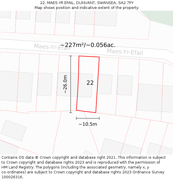 22, MAES YR EFAIL, DUNVANT, SWANSEA, SA2 7PY: Plot and title map