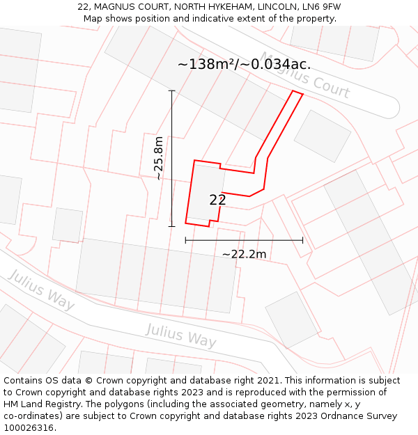 22, MAGNUS COURT, NORTH HYKEHAM, LINCOLN, LN6 9FW: Plot and title map