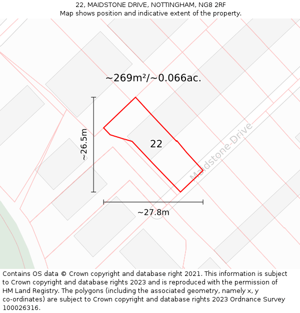 22, MAIDSTONE DRIVE, NOTTINGHAM, NG8 2RF: Plot and title map