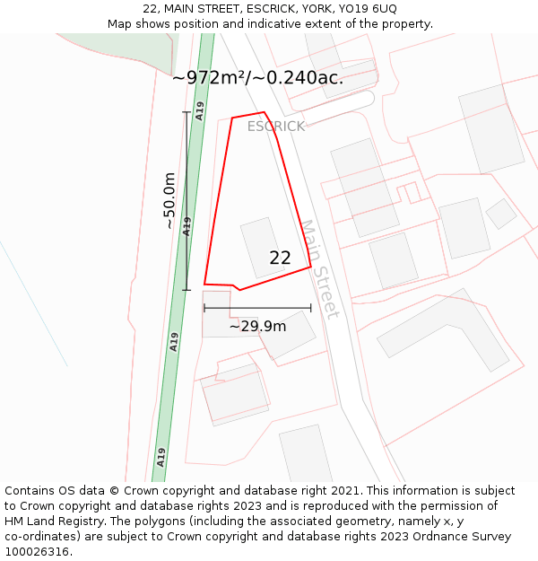 22, MAIN STREET, ESCRICK, YORK, YO19 6UQ: Plot and title map