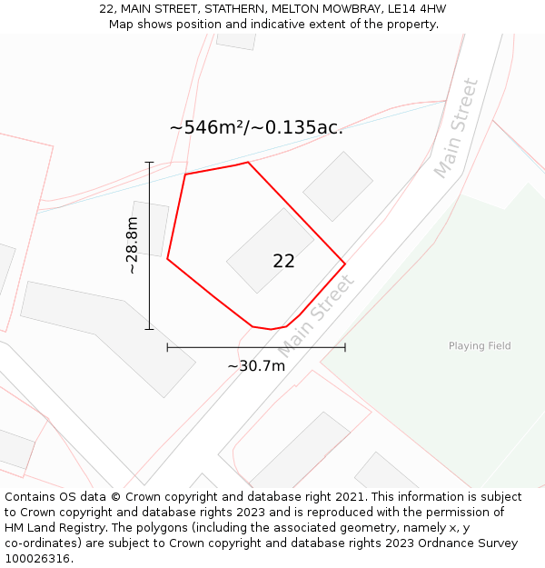 22, MAIN STREET, STATHERN, MELTON MOWBRAY, LE14 4HW: Plot and title map